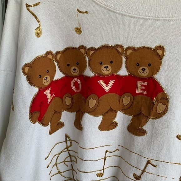 Vintage Crewneck Sweatshirt Puff Paint Handmade Bears Love Music Notes Size XL - Picture 2 of 6